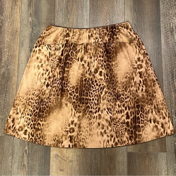 Vtg MOD Leopard Print Flare Skirt Womens 2X Knee Length Elastic Waist by DELICIA - Picture 1 of 9